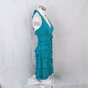 Express Ruffled Halter Jersey Dress Teal Size S